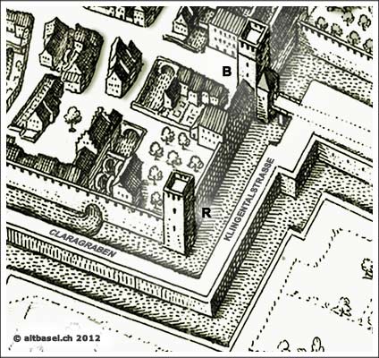 der rumpelturm auf einem plan von 1640